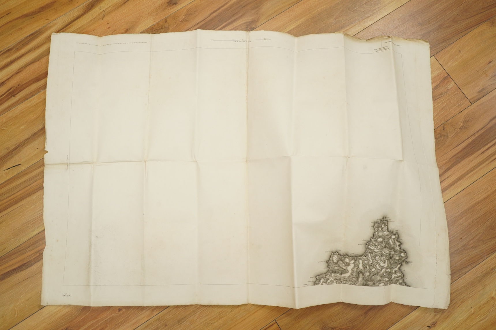 Ordnance Survey maps of Cornwall and part of Lundy, comprising of a set of six engraved maps mounted on linen and edged with blue cotton, including sheet no.s; 28, 29, 30, 31, 32 and 33, engraved by Benjamin Baker at the